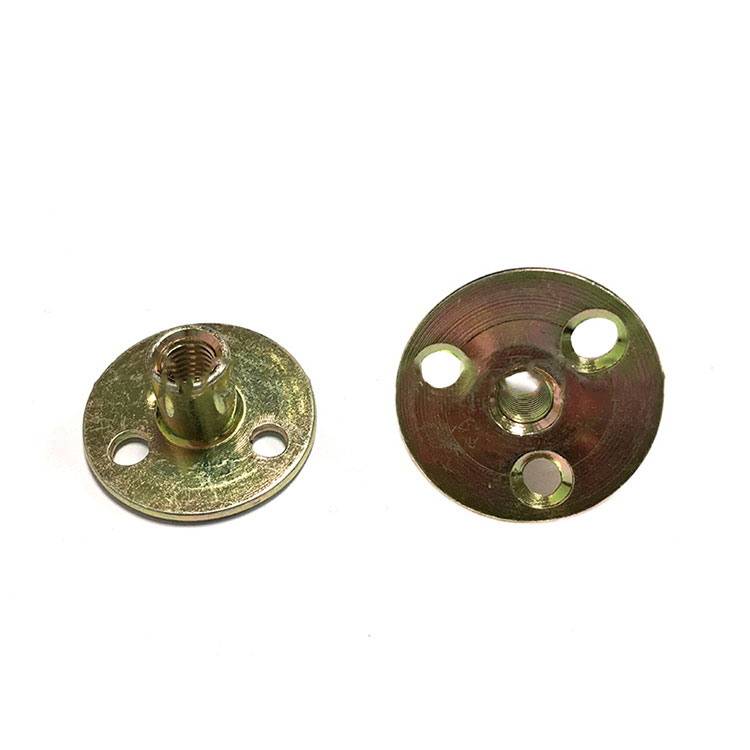 Color Zinc Plated Round Base T nuts With Three Brad Hole Tee Nut