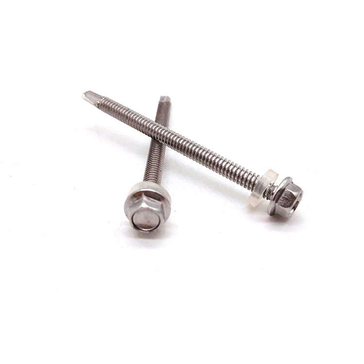 Stainless Steel SS304/A2 Hex Flange Head Self Drilling Screw with Plastic Washer